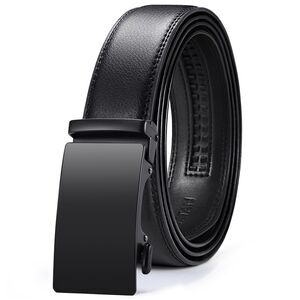 VATAN Men's Leather Ratchet Belt Black Dress Casual Adjustable Buckle 42"-48"